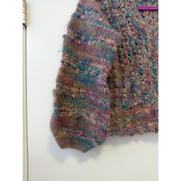 Colleen Toland Vintage Bobble Sweater Pullover Hand Knitted Small Purple Teal - Picture 3 of 8